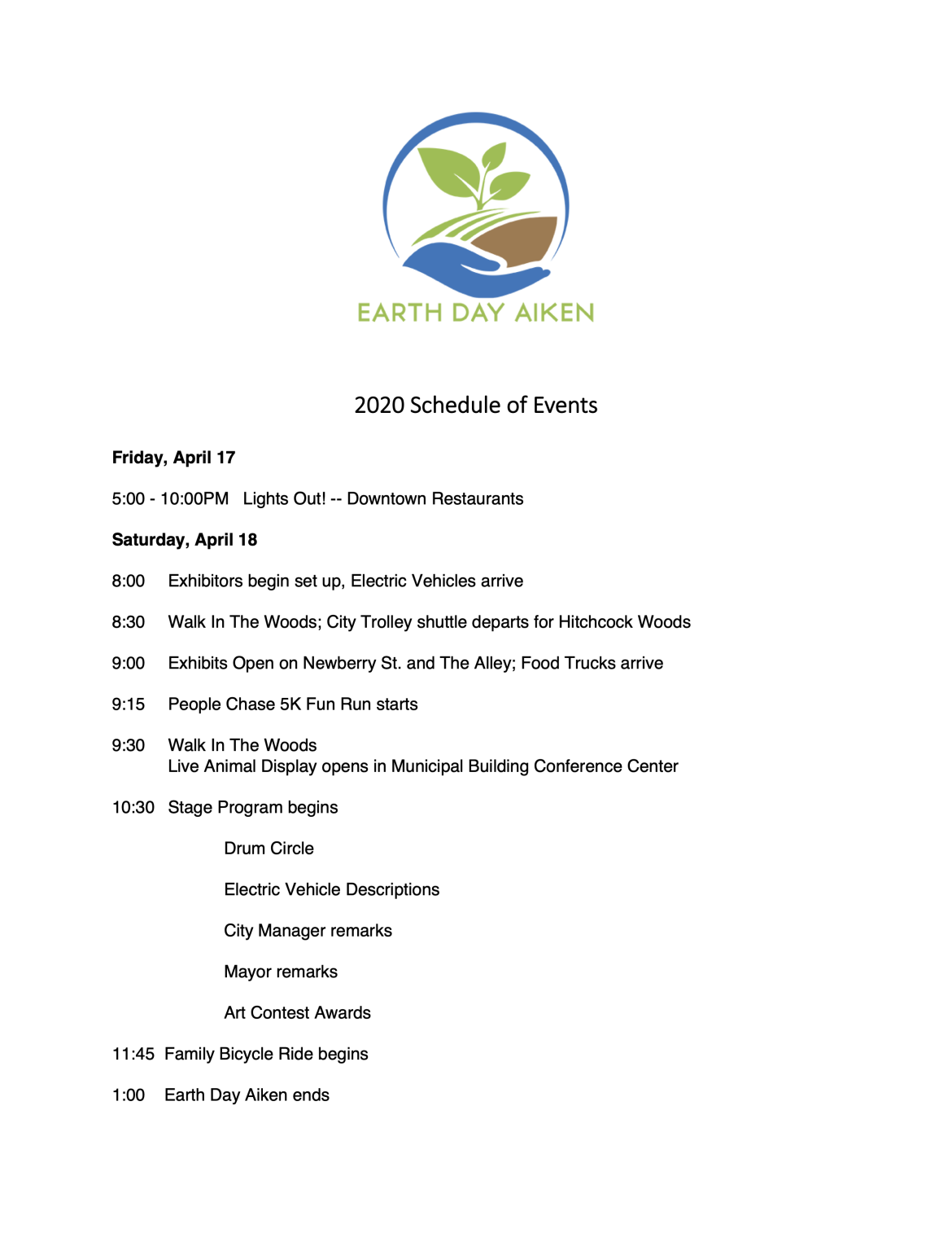 Event Schedule – Earth Day Aiken